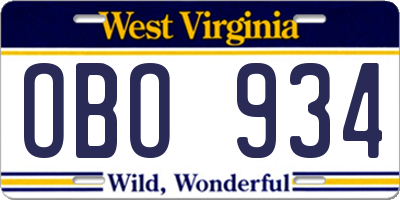 WV license plate OBO934