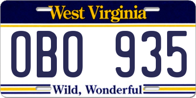 WV license plate OBO935