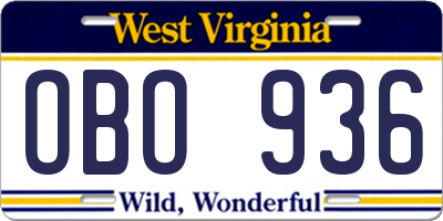 WV license plate OBO936