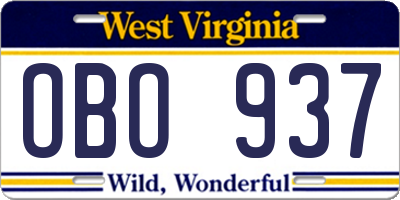 WV license plate OBO937