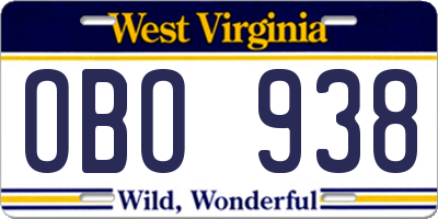 WV license plate OBO938