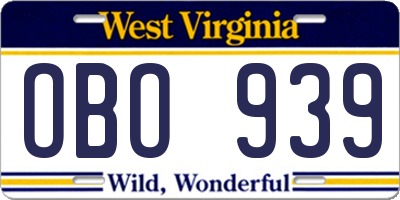 WV license plate OBO939