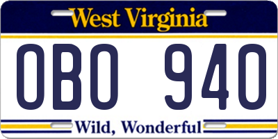 WV license plate OBO940