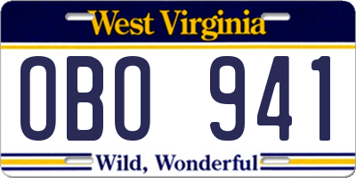 WV license plate OBO941
