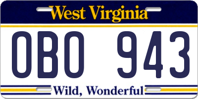 WV license plate OBO943
