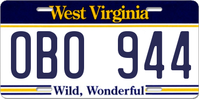 WV license plate OBO944