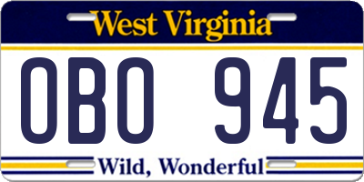 WV license plate OBO945