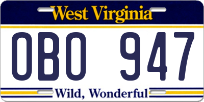 WV license plate OBO947