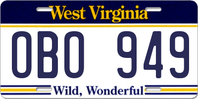 WV license plate OBO949
