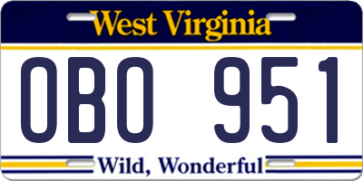 WV license plate OBO951