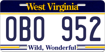 WV license plate OBO952