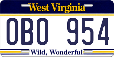 WV license plate OBO954
