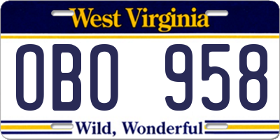 WV license plate OBO958