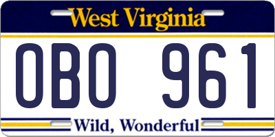 WV license plate OBO961