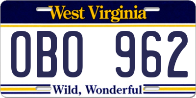 WV license plate OBO962