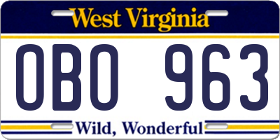 WV license plate OBO963
