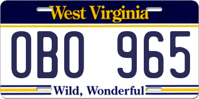 WV license plate OBO965