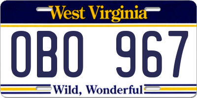 WV license plate OBO967