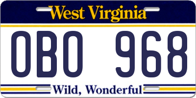 WV license plate OBO968