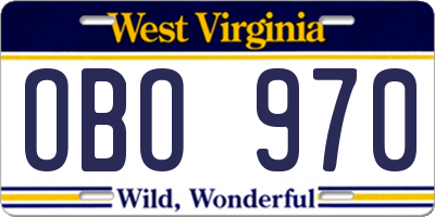 WV license plate OBO970