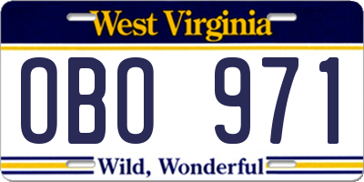WV license plate OBO971