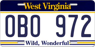 WV license plate OBO972