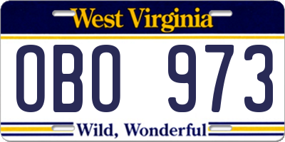 WV license plate OBO973