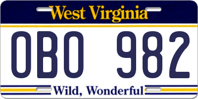 WV license plate OBO982