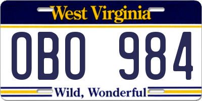 WV license plate OBO984