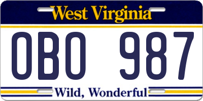 WV license plate OBO987