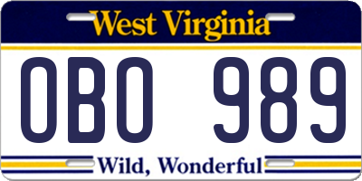 WV license plate OBO989