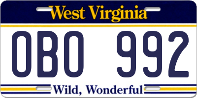 WV license plate OBO992