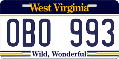 WV license plate OBO993