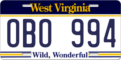 WV license plate OBO994