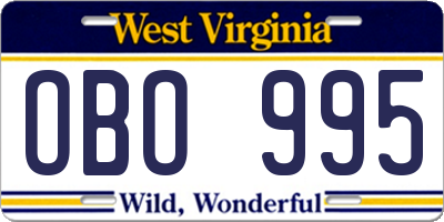 WV license plate OBO995