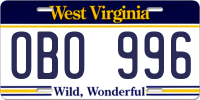 WV license plate OBO996