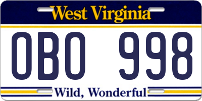 WV license plate OBO998