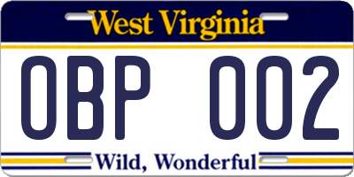 WV license plate OBP002