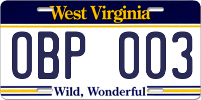 WV license plate OBP003