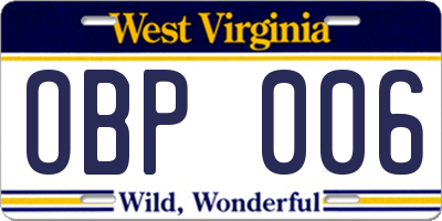 WV license plate OBP006
