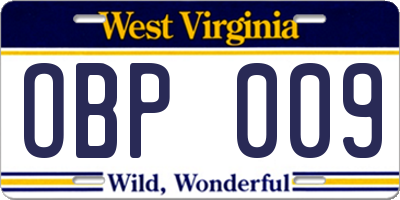 WV license plate OBP009