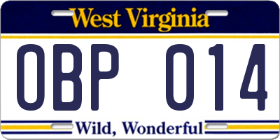 WV license plate OBP014
