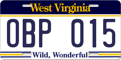 WV license plate OBP015
