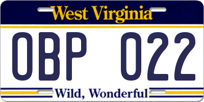 WV license plate OBP022