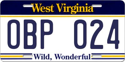 WV license plate OBP024