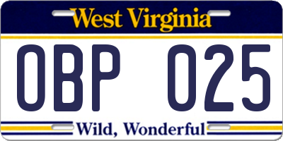 WV license plate OBP025