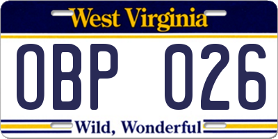 WV license plate OBP026