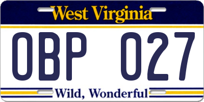 WV license plate OBP027