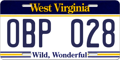 WV license plate OBP028