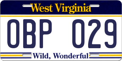 WV license plate OBP029